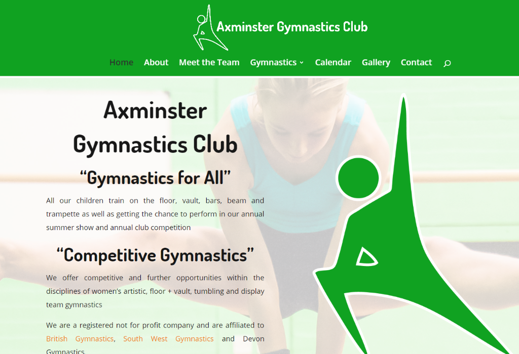 Axminster Gymnastics website screenshot